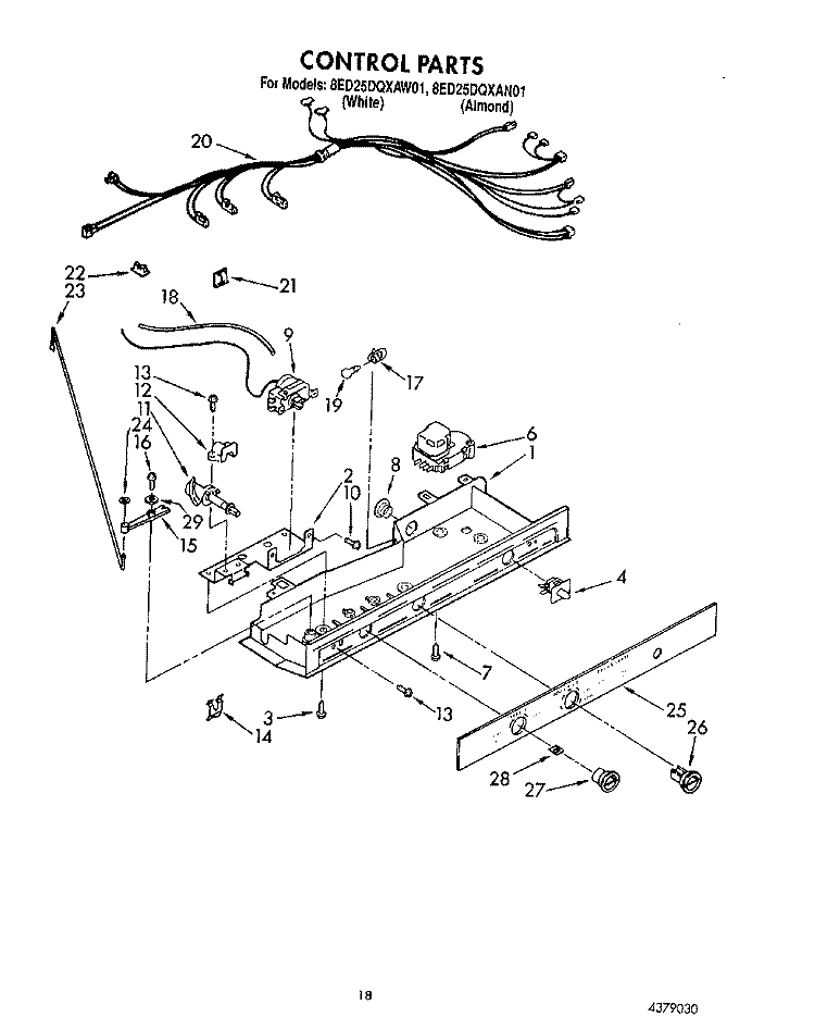 CONTROL Diagram and Parts List for 8ED25DQXAN01  Whirlpool Refrigerator