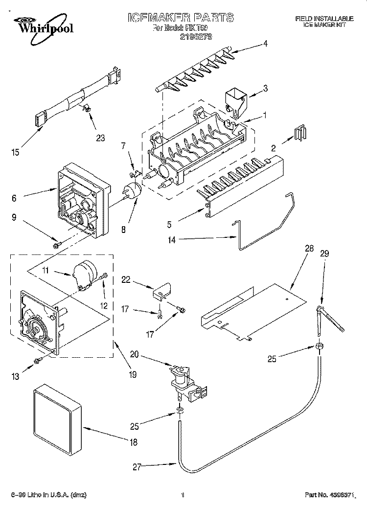 SECTION Diagram and Parts List for FIKIT99  Whirlpool Ice Maker