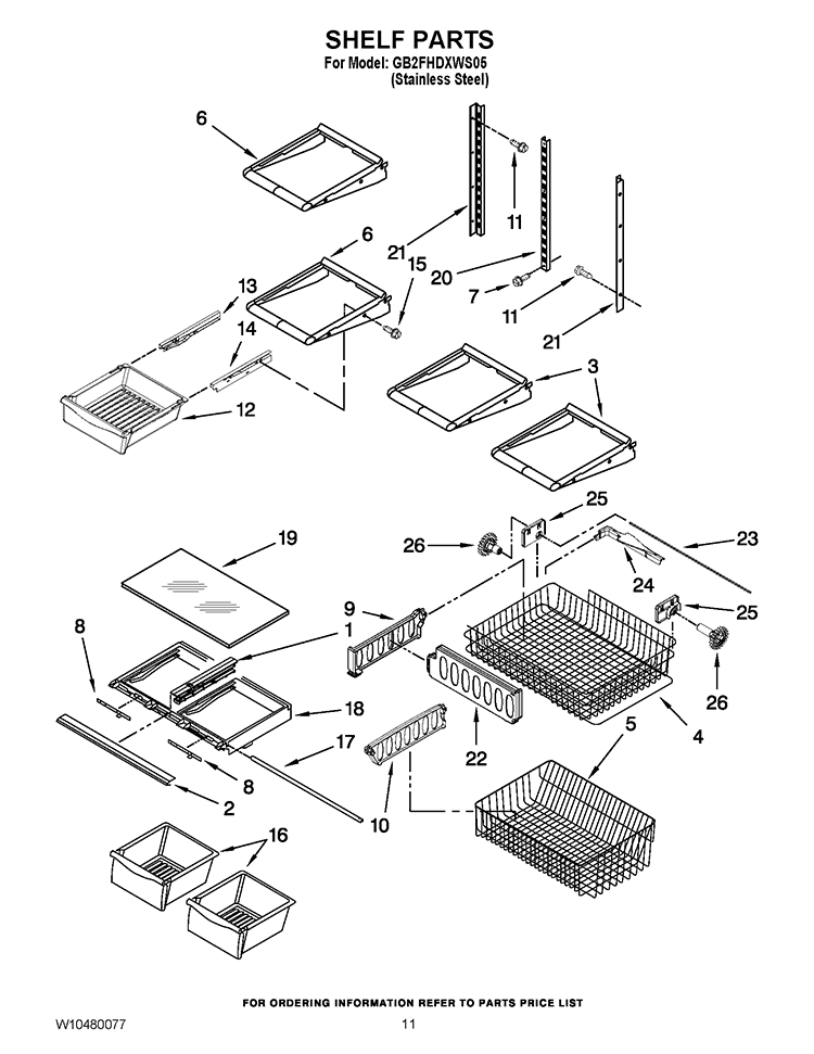 SHELF PARTS Diagram and Parts List for GB2FHDXWS05  Whirlpool Refrigerator