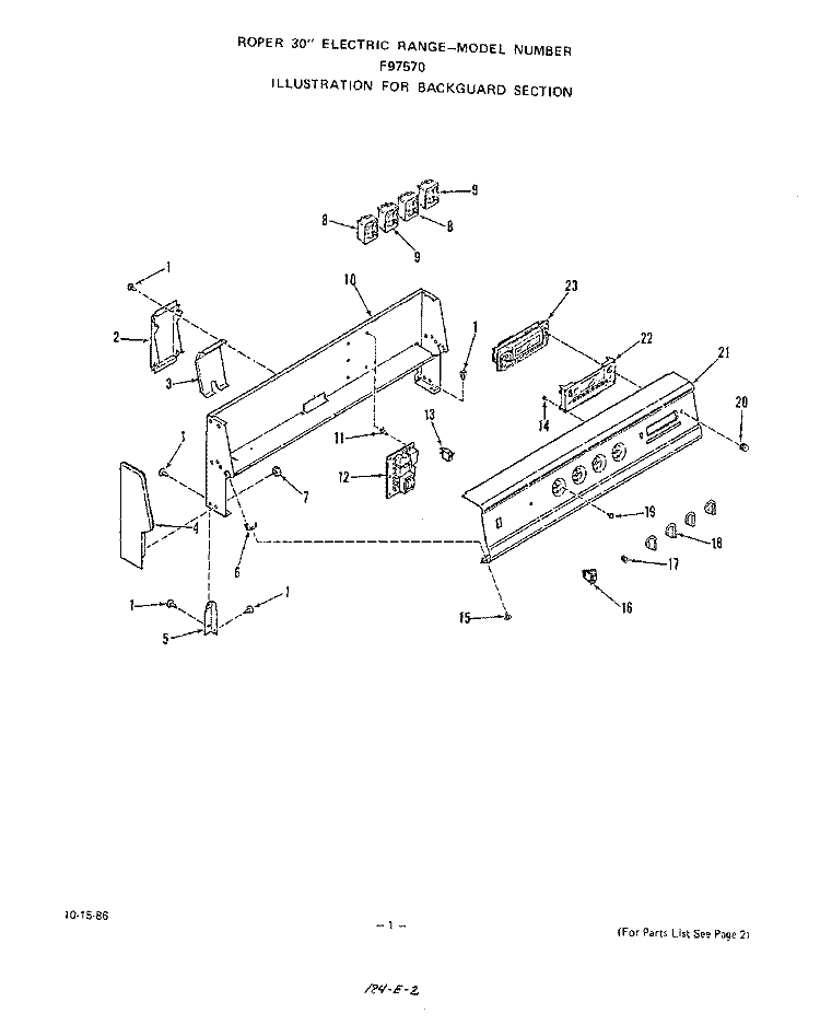 LIT/OPTIONAL , BACKGUARD Diagram and Parts List for F9757W0  Roper Range