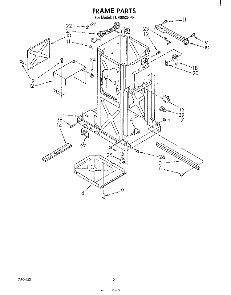 FRAME Diagram and Parts List for TU8000XRP0  Whirlpool Trash Compactor