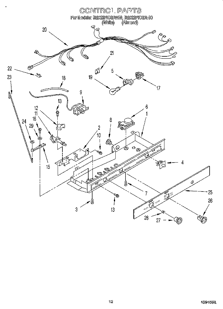 CONTROL Diagram and Parts List for 9ED22PKXDW00  Whirlpool Refrigerator