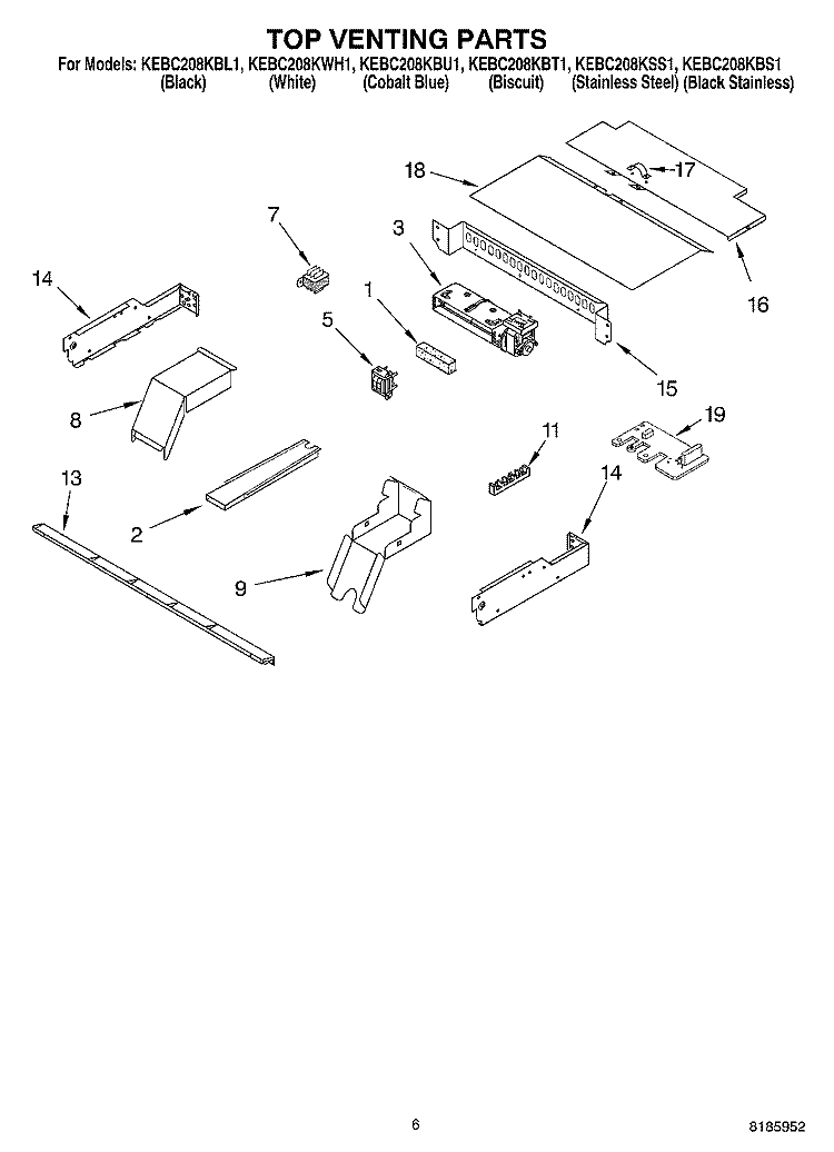 TOP VENTING PARTS, OPTIONAL PARTS Diagram and Parts List for KEBC208KWH1  KitchenAid Wall Oven
