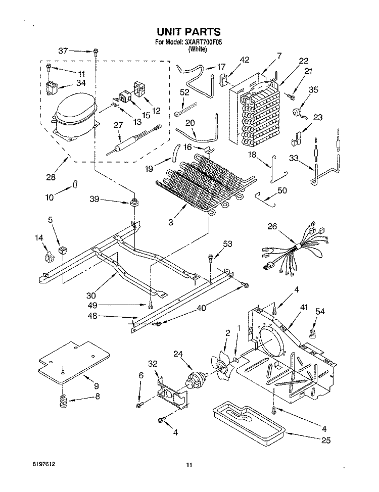 UNIT Diagram and Parts List for 3XART700F05  Whirlpool Refrigerator