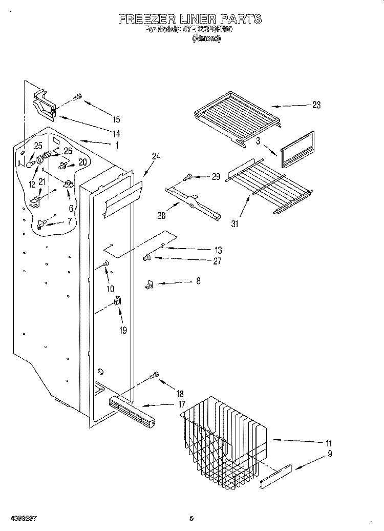 FREEZER LINER Diagram and Parts List for 4YED27PQFN00  Whirlpool Refrigerator