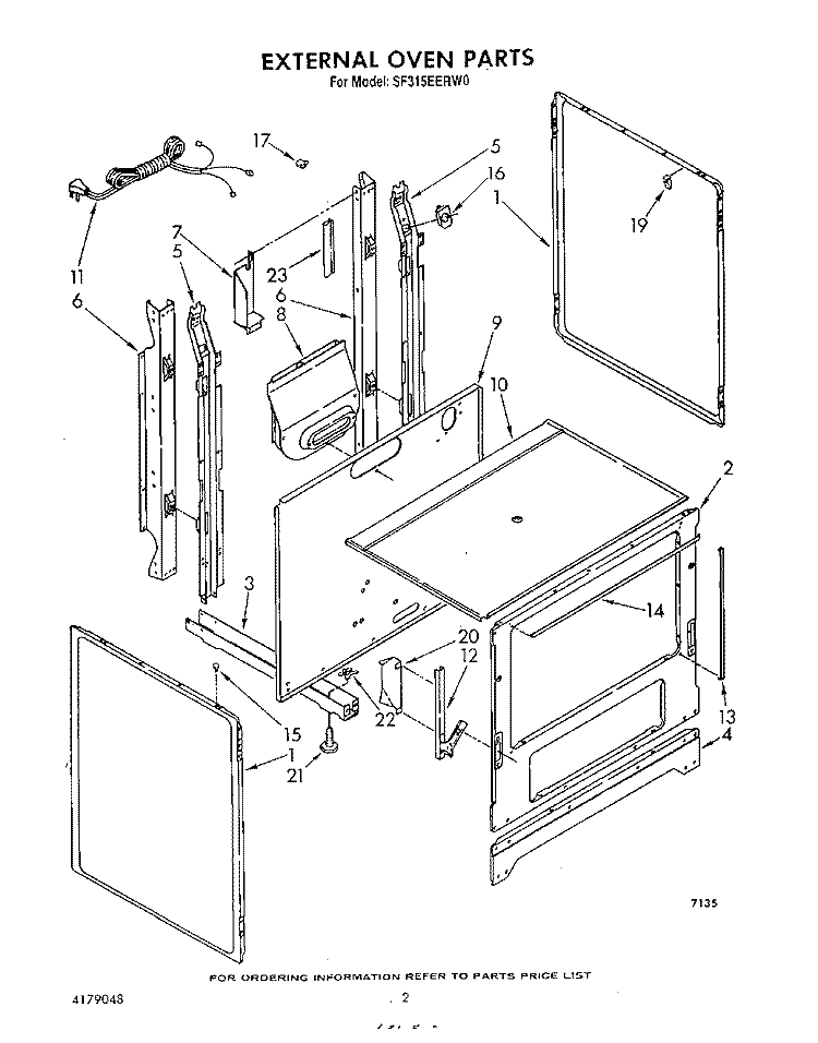 EXTERNAL OVEN Diagram and Parts List for SF315EERW0  Whirlpool Range