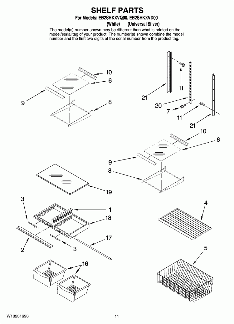 SHELF PARTS Diagram and Parts List for EB2SHKXVD00  Whirlpool Refrigerator