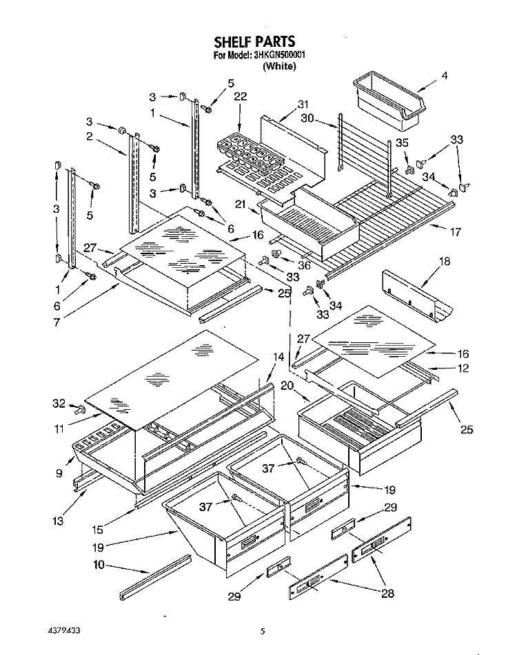 SHELF, LIT/OPTIONAL Diagram and Parts List for 3HKGN500001  Whirlpool Refrigerator