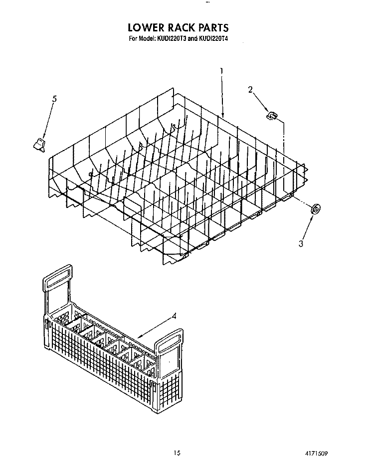 LOWER RACK Diagram and Parts List for KUDI220T3  KitchenAid Dishwasher