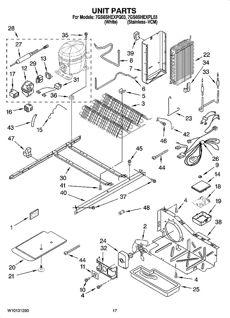 UNIT PARTS Diagram and Parts List for 7GS6SHEXPQ03  Whirlpool Refrigerator
