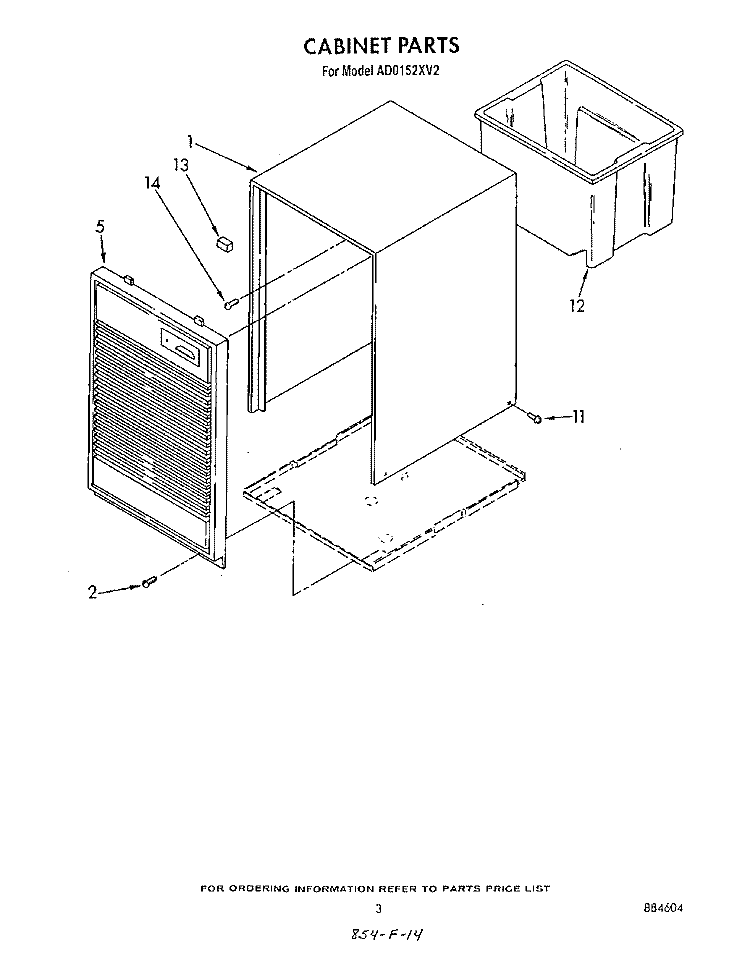SECTION Diagram and Parts List for AD0152XV2  Whirlpool Dehumidifier