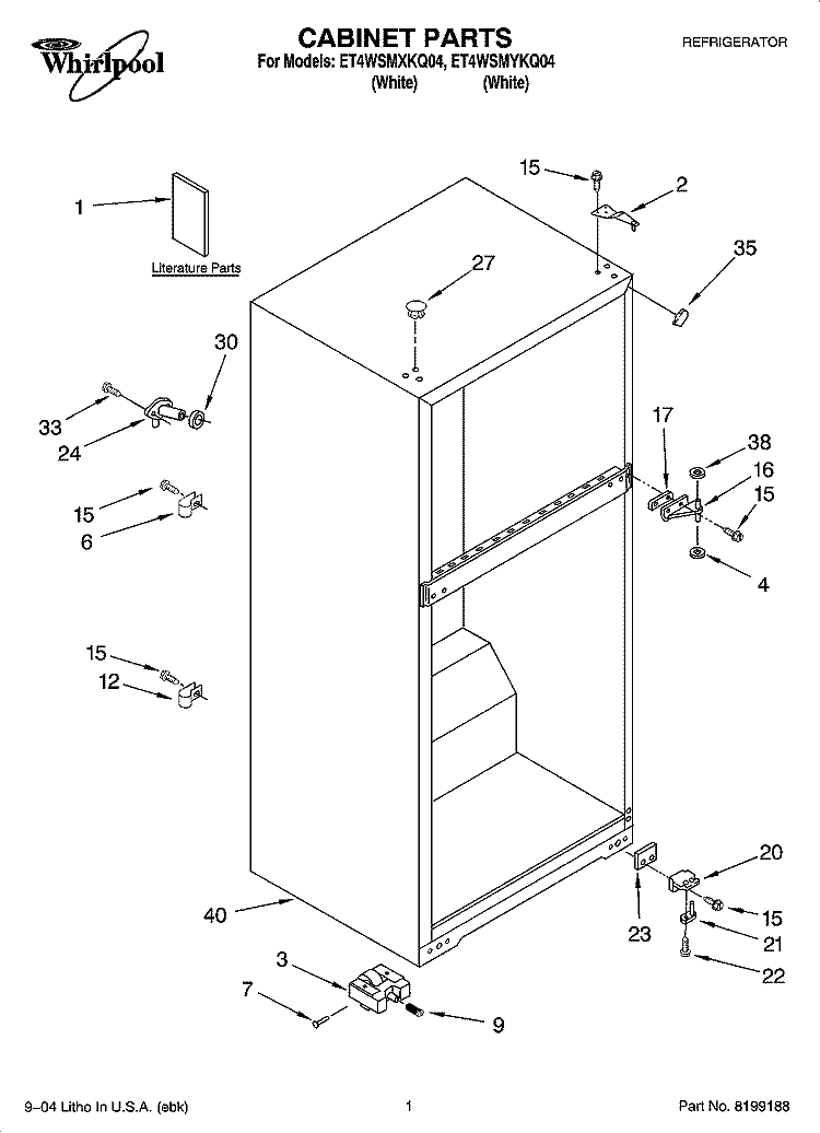 CABINET PARTS Diagram and Parts List for ET4WSMXKQ04  Whirlpool Refrigerator