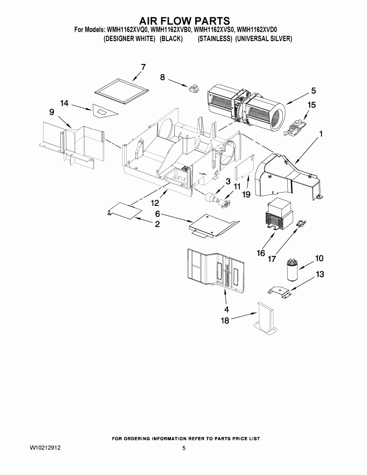 AIR FLOW PARTS Diagram and Parts List for WMH1162XVS0  Whirlpool Microwave