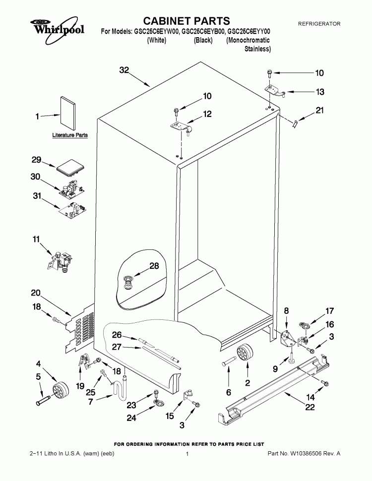 CABINET PARTS Diagram and Parts List for GSC25C6EYY00  Whirlpool Refrigerator