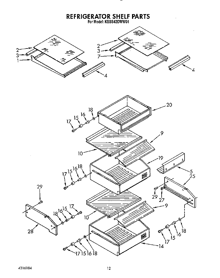 REFRIGERATOR SHELF Diagram and Parts List for KSSS42DWW01  KitchenAid Refrigerator