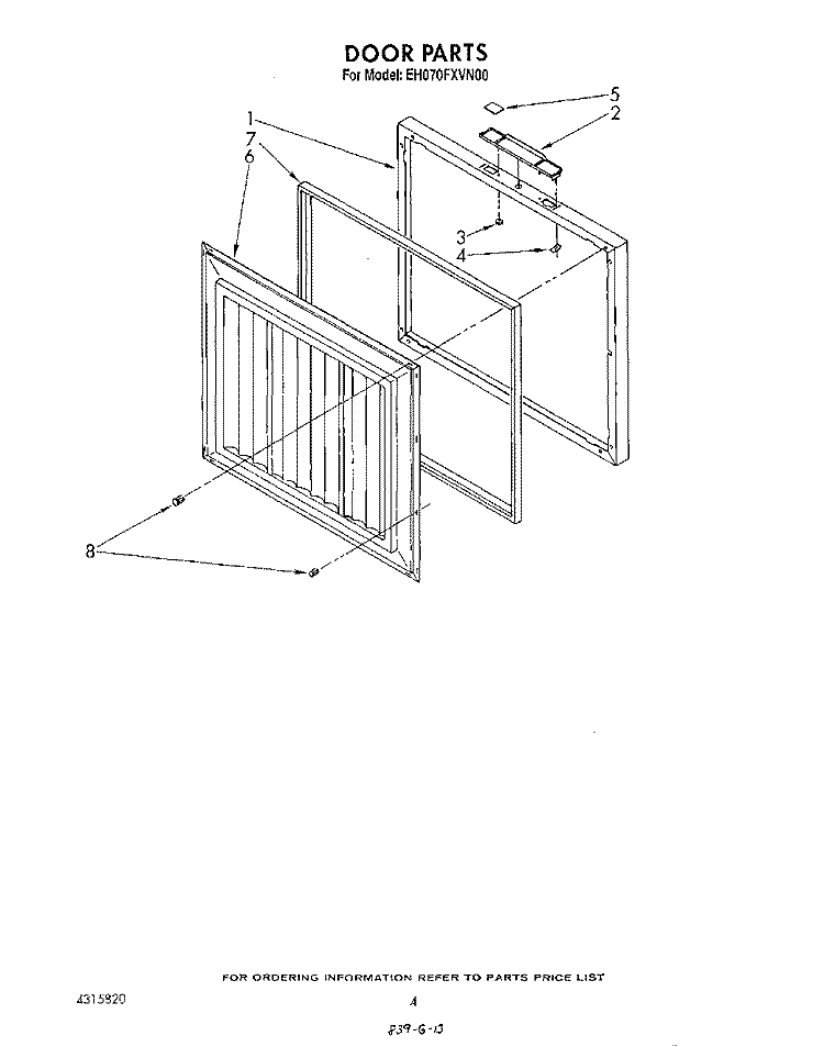 SECTION Diagram and Parts List for EH070FXVN00  Whirlpool Freezer
