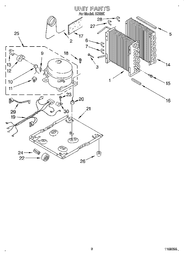 UNIT, LIT/OPTIONAL Diagram and Parts List for D30B0  Whirlpool Dehumidifier
