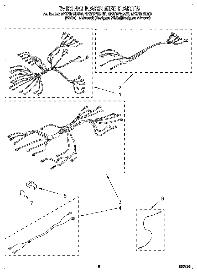 WIRING HARNESS, LIT/OPTIONAL Diagram and Parts List for RF376PXDW0  Whirlpool Range