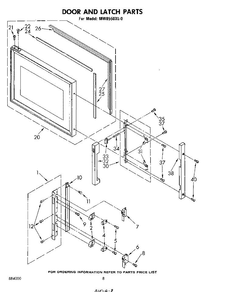 DOOR AND LATCH Diagram and Parts List for MW8550XL0  Whirlpool Microwave
