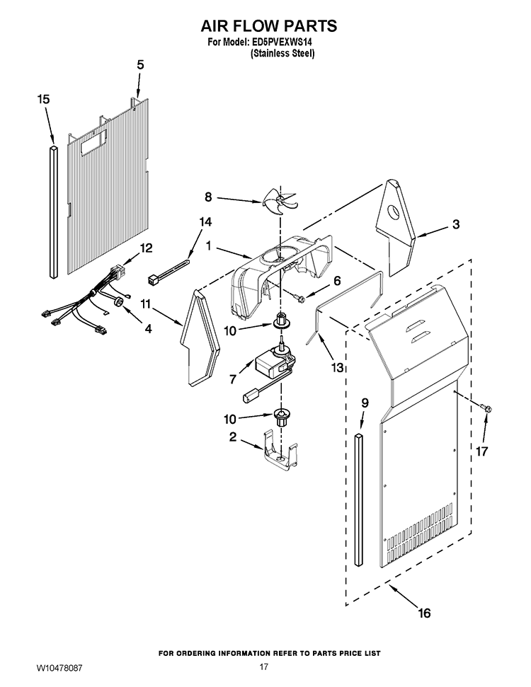AIR FLOW PARTS Diagram and Parts List for ED5PVEXWS14  Whirlpool Refrigerator