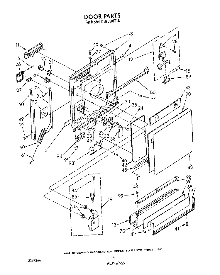 DOOR Diagram and Parts List for DU8550XT5  Whirlpool Dishwasher