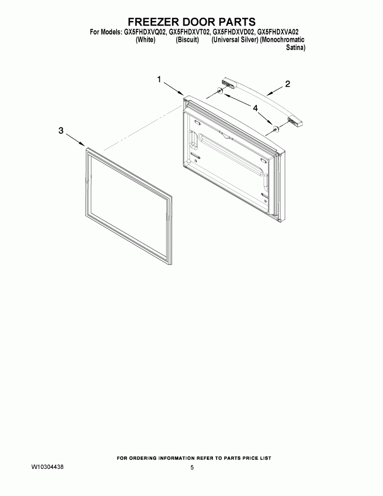 FREEZER DOOR PARTS Diagram and Parts List for GX5FHDXVA02  Whirlpool Refrigerator