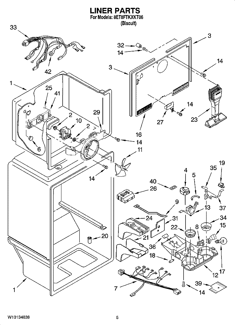LINER PARTS Diagram and Parts List for 8ET8FTKXKT06  Whirlpool Refrigerator