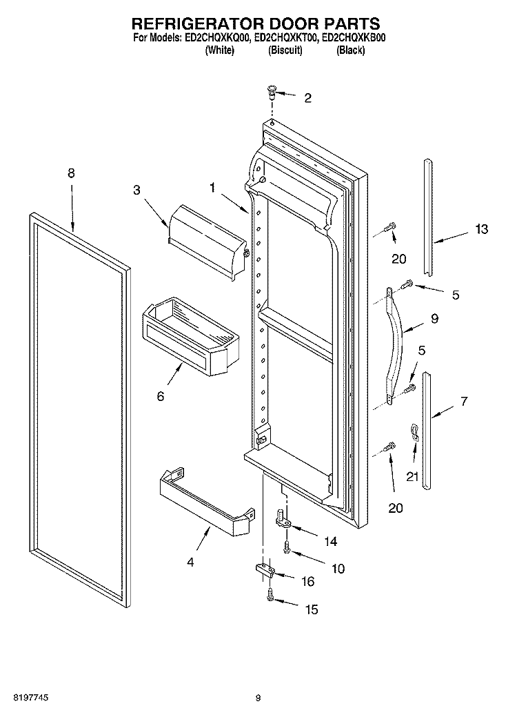 REFRIGERATOR DOOR Diagram and Parts List for ED2CHQXKQ00  Whirlpool Refrigerator