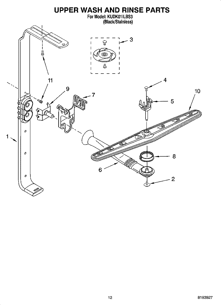 UPPER WASH AND RINSE PARTS Diagram and Parts List for KUDK01ILBS3  KitchenAid Dishwasher
