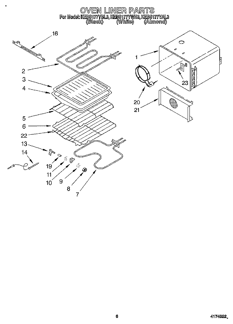 OVEN LINER Diagram and Parts List for KEBS177YAL3  KitchenAid Wall Oven