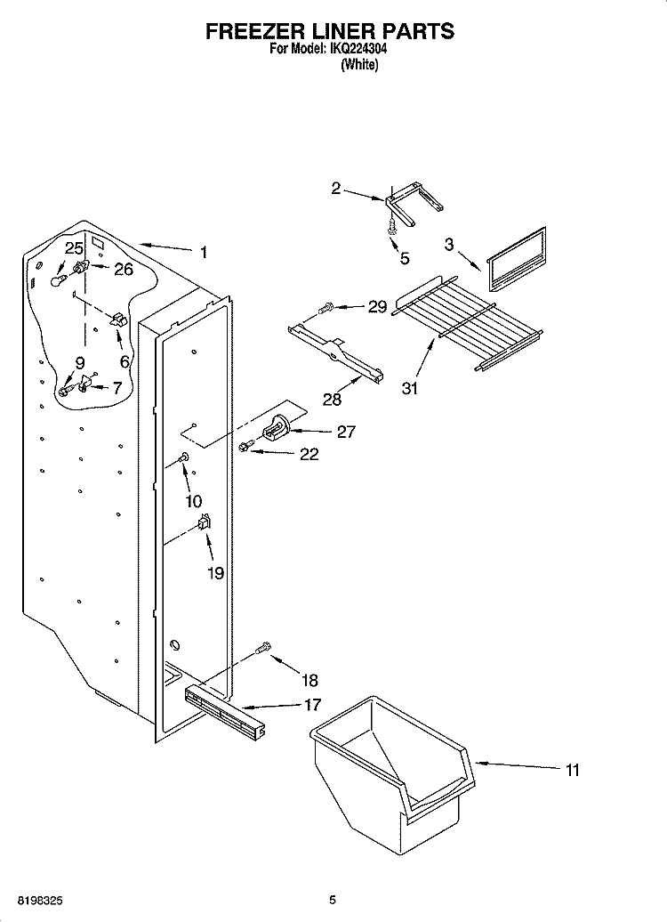 FREEZER LINER PARTS Diagram and Parts List for IKQ224304  Inglis Refrigerator