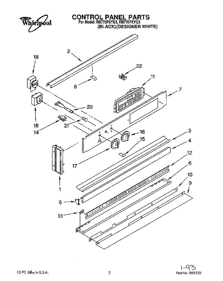 CONTROL PANEL, LIT/OPTIONAL Diagram and Parts List for RB770PXYQ3  Whirlpool Wall Oven
