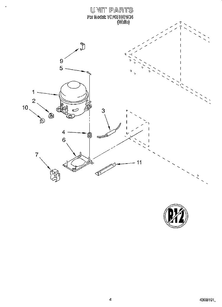 SECTION Diagram and Parts List for TCF0510GW04  Whirlpool Freezer