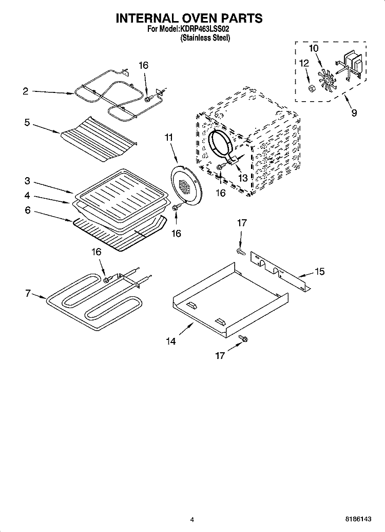 INTERNAL OVEN PARTS Diagram and Parts List for KDRP463LSS02  KitchenAid Range