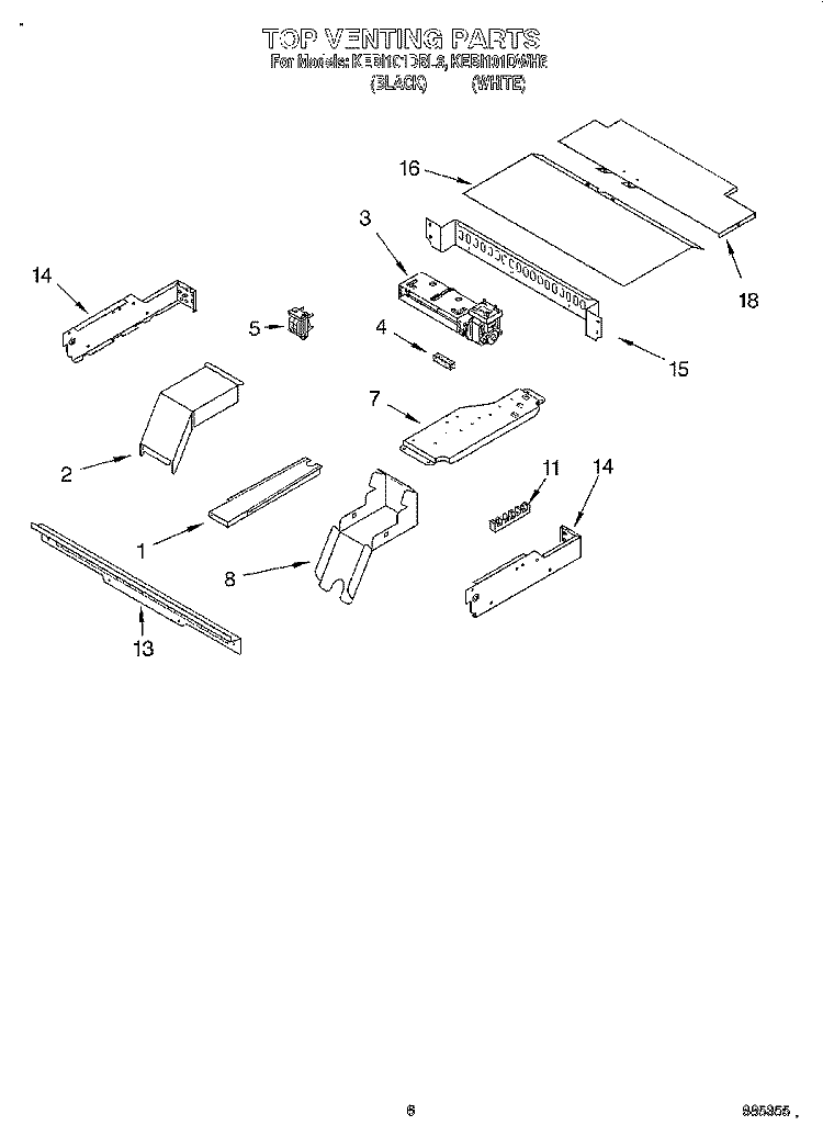 TOP VENTING, OPTIONAL Diagram and Parts List for KEBI101DWH6  KitchenAid Wall Oven
