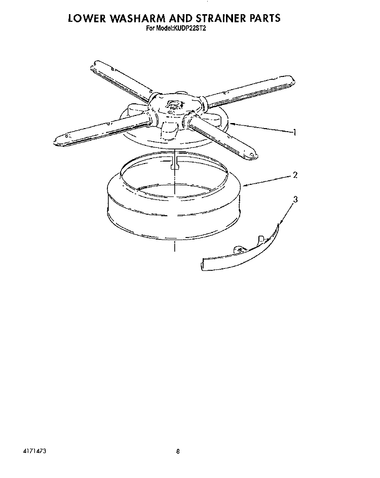 LOWER WASHARM AND STRAINER Diagram and Parts List for KUDP22ST2  KitchenAid Dishwasher