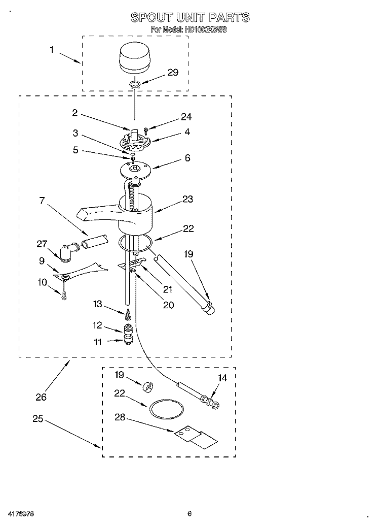 SPOUT UNIT Diagram and Parts List for HD1000XSW8  Whirlpool Miscellaneous