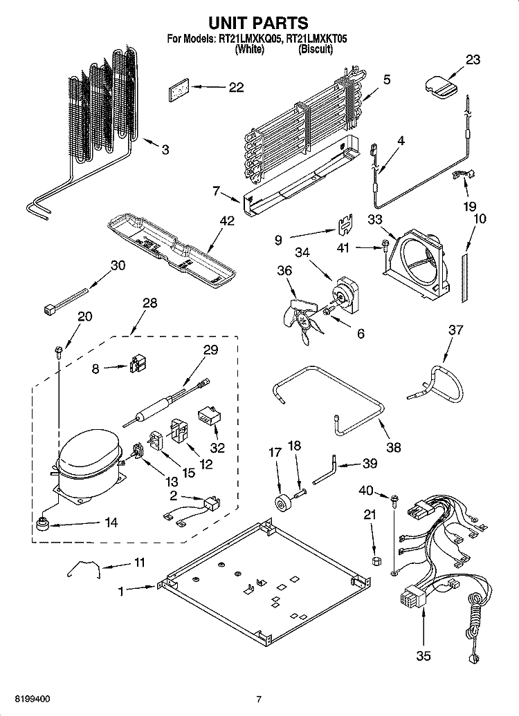 UNIT PARTS Diagram and Parts List for RT21LMXKQ05  Whirlpool Refrigerator