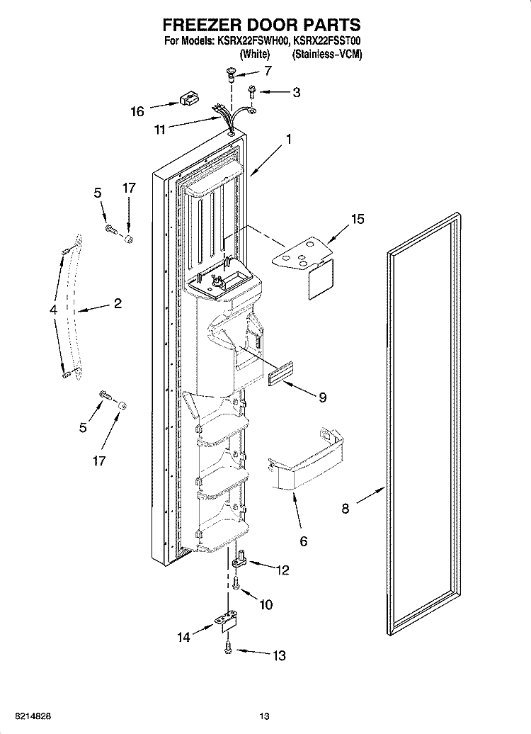 FREEZER DOOR PARTS Diagram and Parts List for KSRX22FSST00  KitchenAid Refrigerator