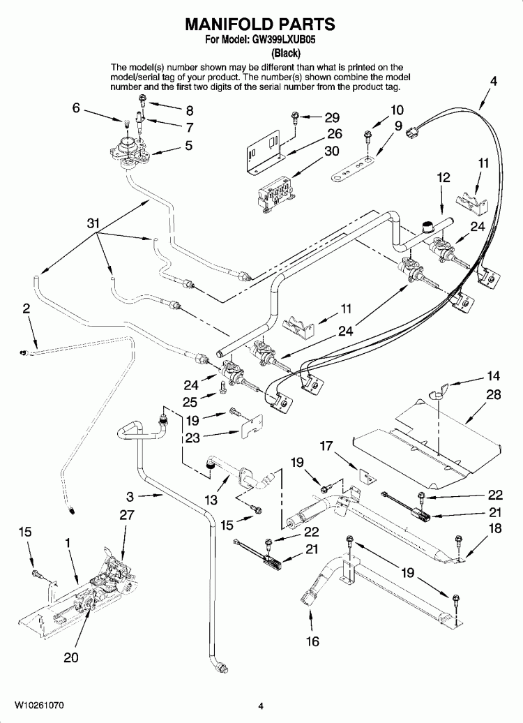 MANIFOLD PARTS Diagram and Parts List for GW399LXUB05  Whirlpool Range