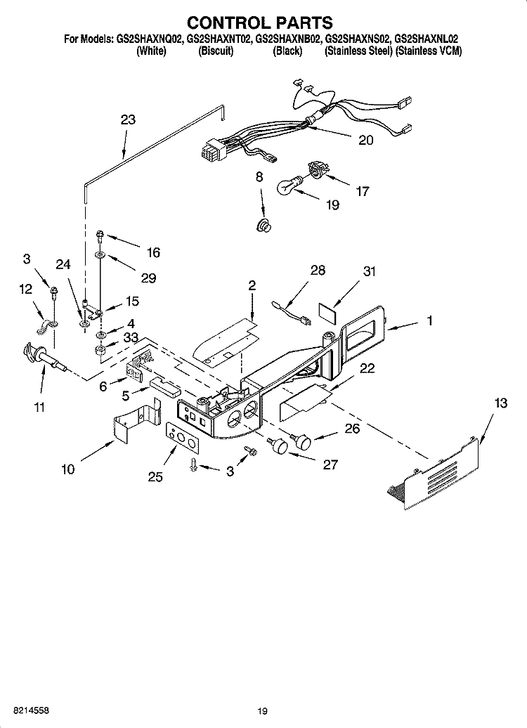 CONTROL PARTS Diagram and Parts List for GS2SHAXNB02  Whirlpool Refrigerator
