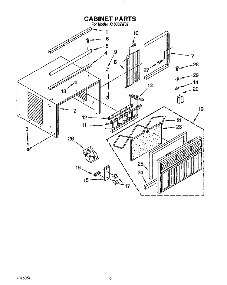 CABINET Diagram and Parts List for X10002W02  Roper Air Conditioner