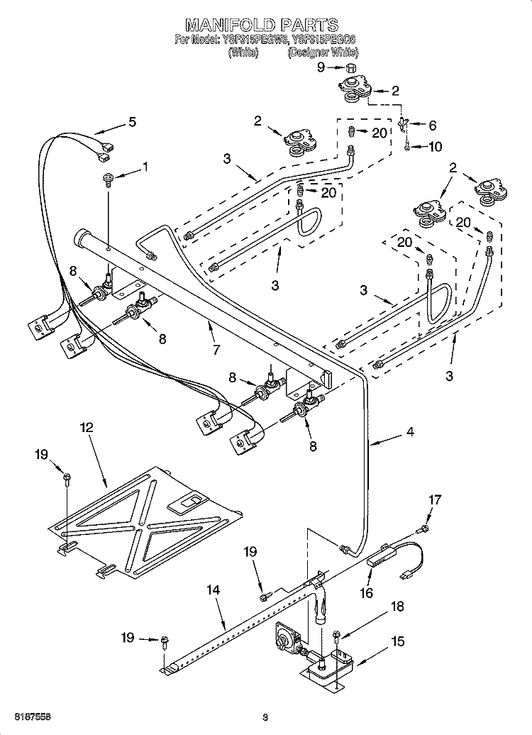 MANIFOLD PARTS Diagram and Parts List for YSF315PEGW6  Whirlpool Range
