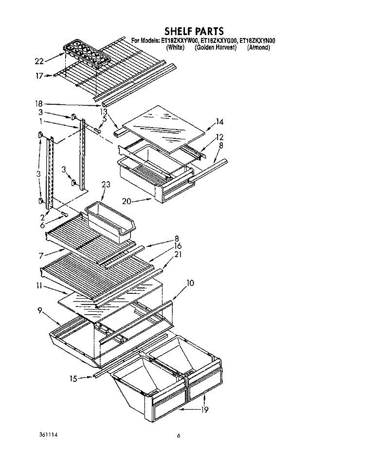 SHELF Diagram and Parts List for ET18ZKXYW00  Whirlpool Refrigerator