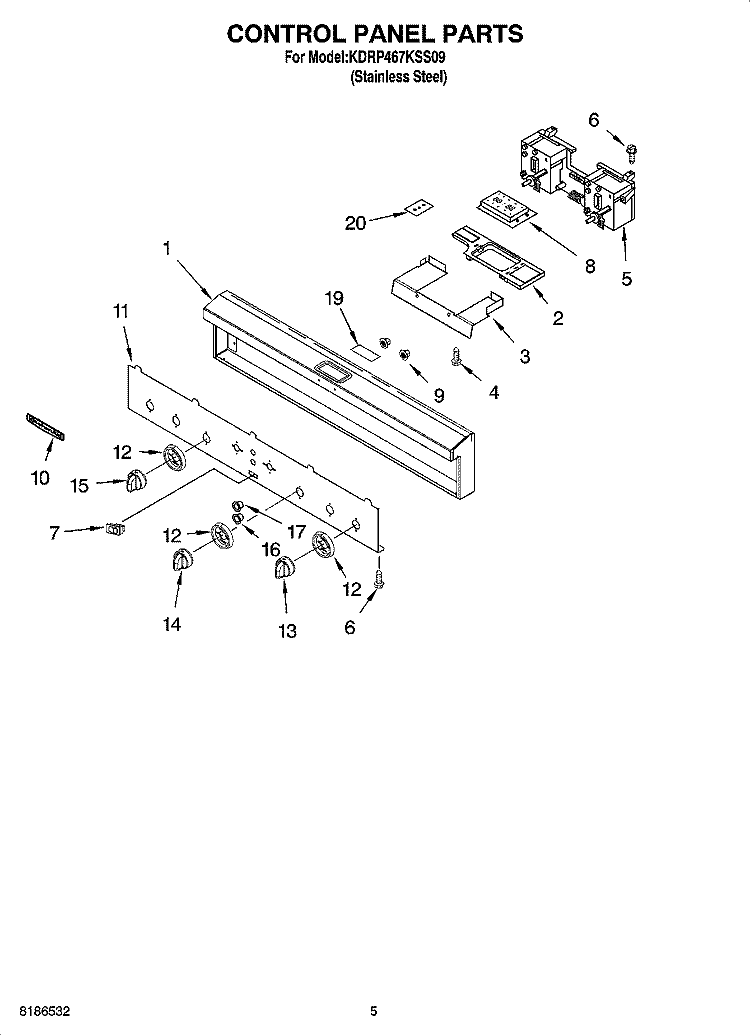 CONTROL PANEL PARTS Diagram and Parts List for KDRP467KSS09  KitchenAid Range
