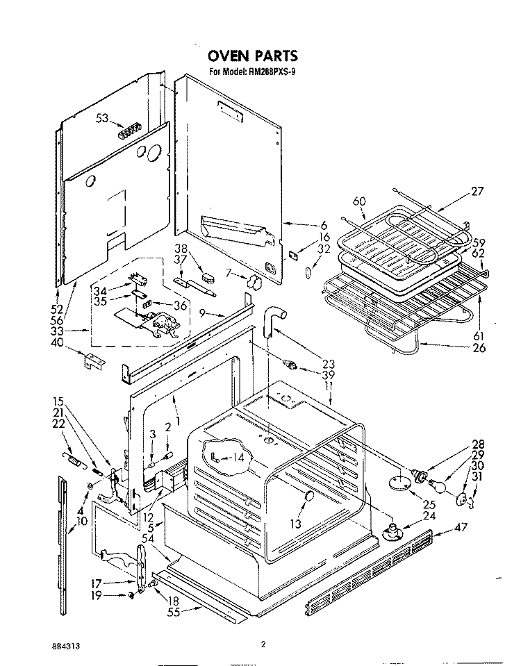 OVEN Diagram and Parts List for RM288PXS9  Whirlpool Microwave Oven Combo