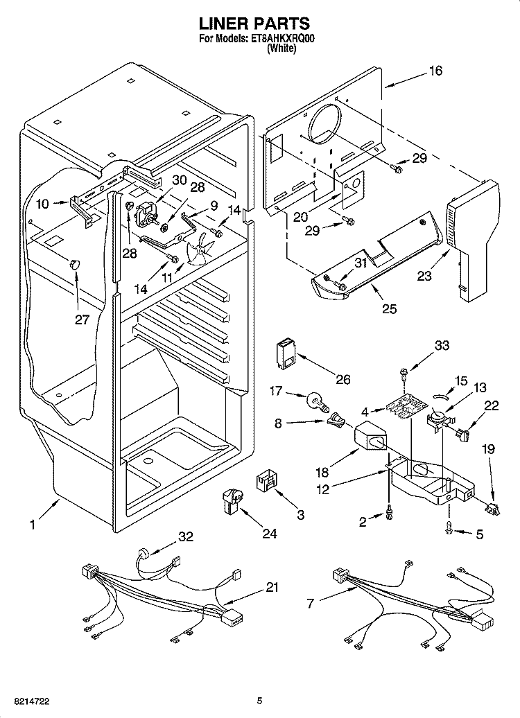 LINER PARTS Diagram and Parts List for ET8AHKXRQ00  Whirlpool Refrigerator