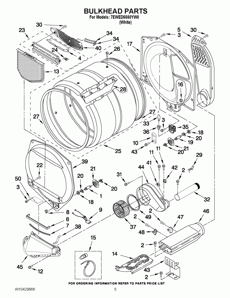 BULKHEAD PARTS Diagram and Parts List for 7EWED5550YW0  Whirlpool Dryer
