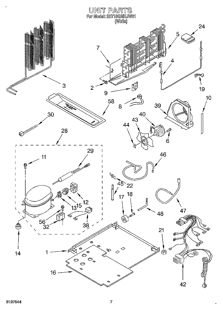 UNIT Diagram and Parts List for 2ET18GMXJW01  Whirlpool Refrigerator