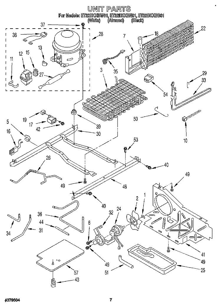 UNIT Diagram and Parts List for ET22DKXBN01  Whirlpool Refrigerator